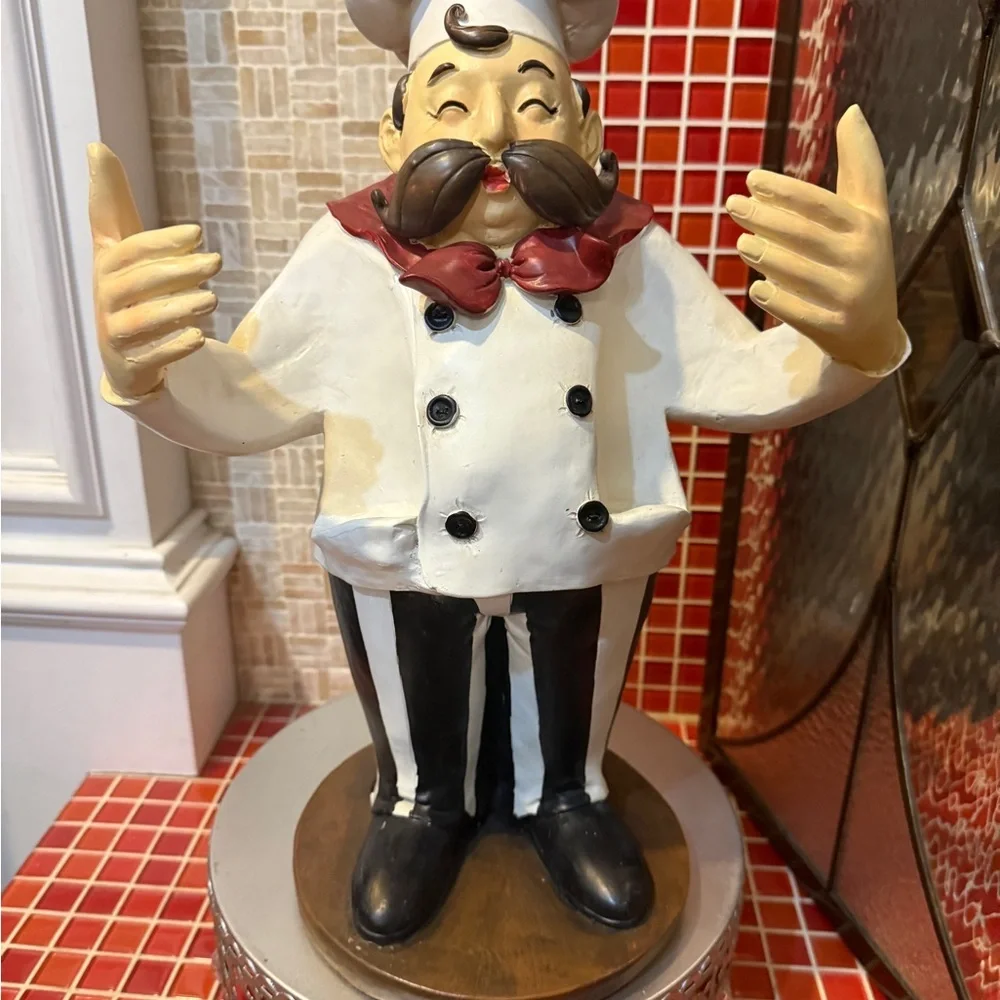 Vintage Polystone Kitchen Chef Wine Bottle Holder with Black and White Outfit